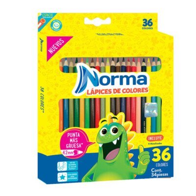 Lápices de Colores Caja con 36 Piezas Largos Redondos Norma